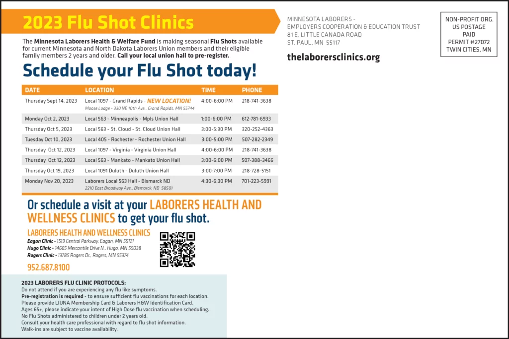 2023 Flu Shot Clinics Postcard image reverse.