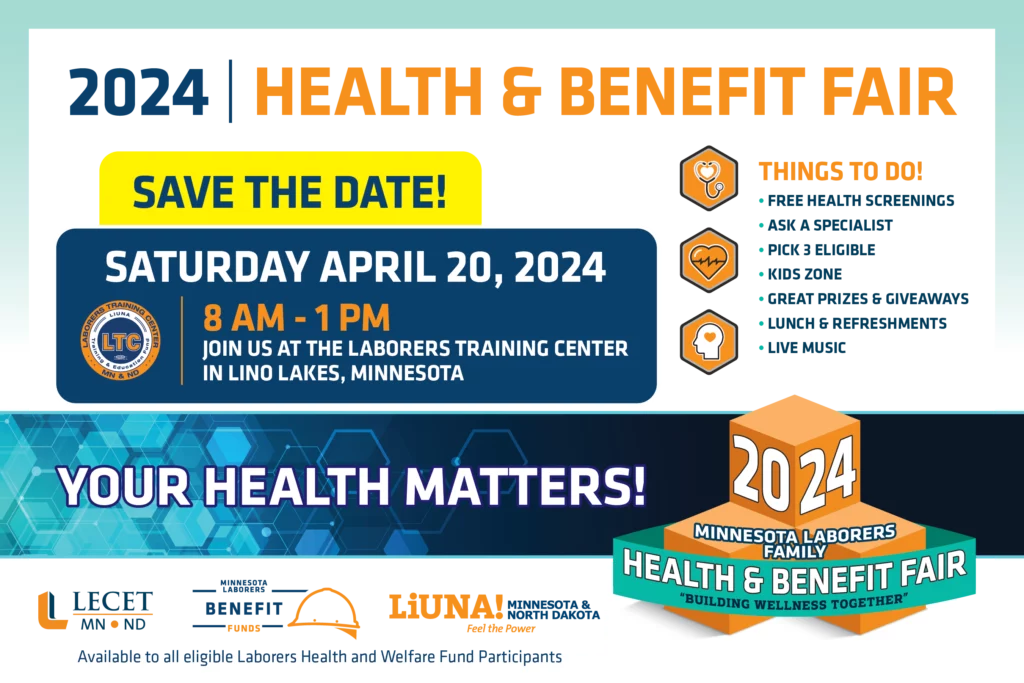 2024 Health & Benefits Fair. Save the date April 20, 2024 8 AM - 1 PM